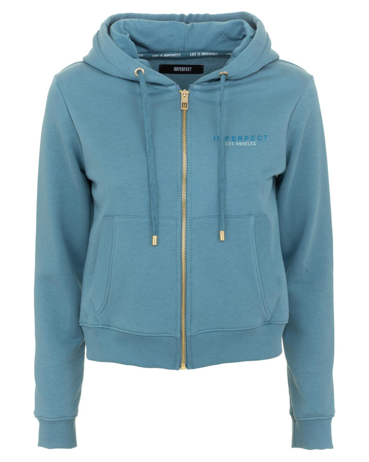 Cotton Hooded Zip-up Sweatshirt with Pockets L Women