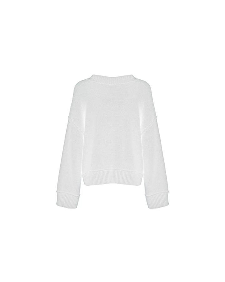 Wool Blend V-Neck Sweater with Ribbed Accents S Women