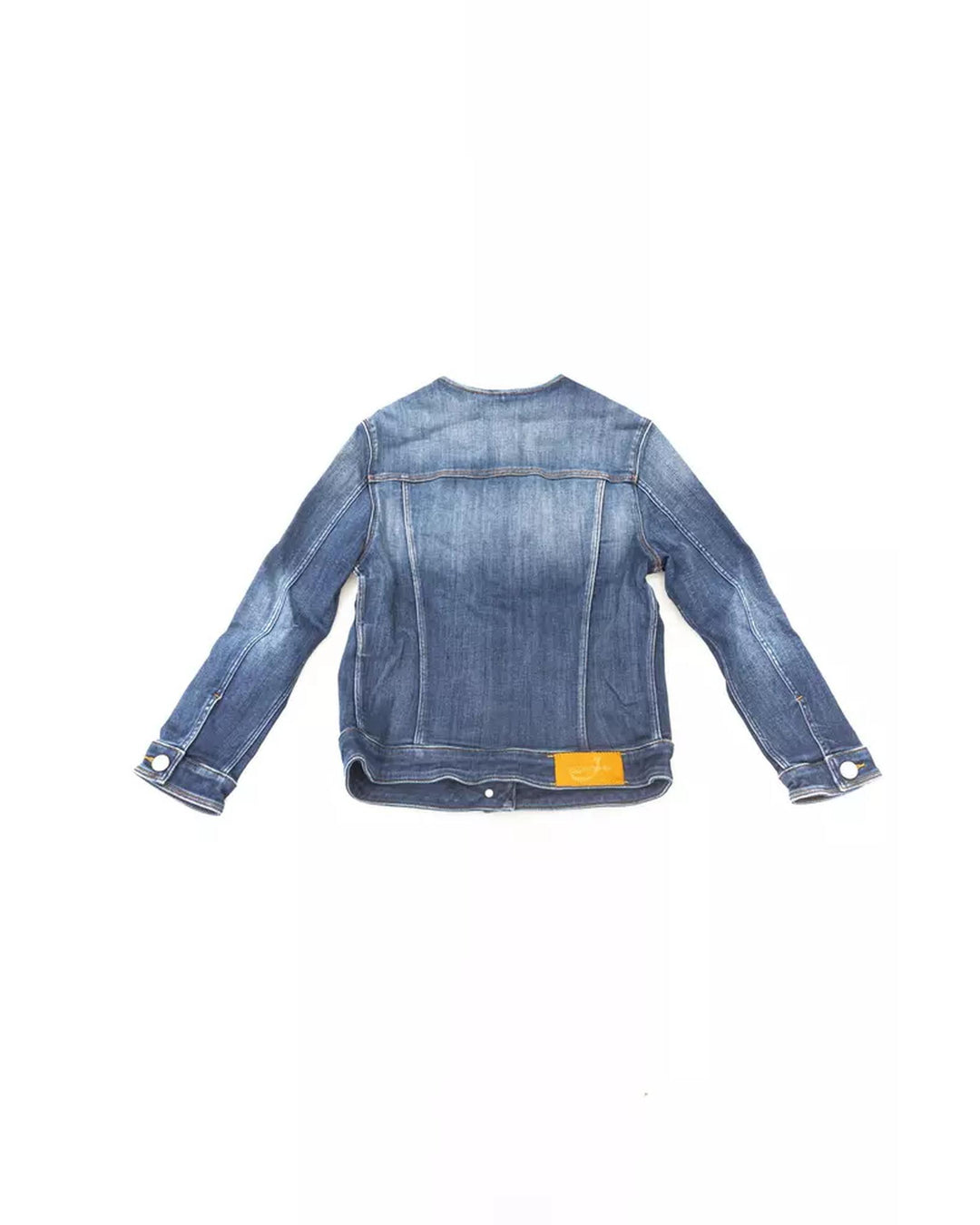 Round Neckline Denim Jacket with Metal Buttons and Contrast Stitching XL Women