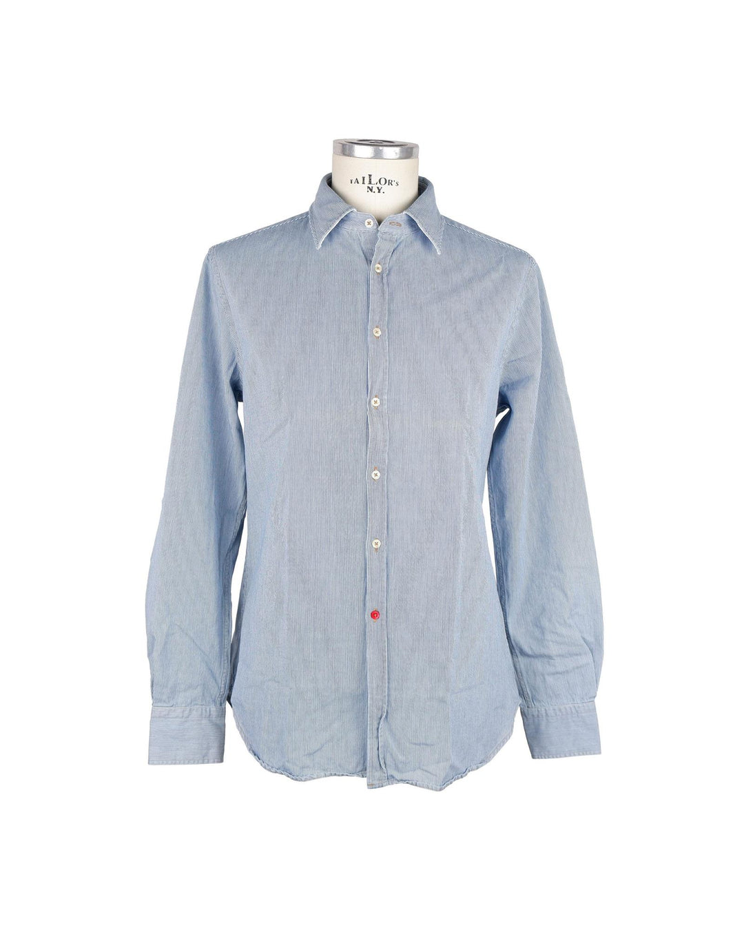 Blue Striped Cotton Shirt with Long Sleeves S Men