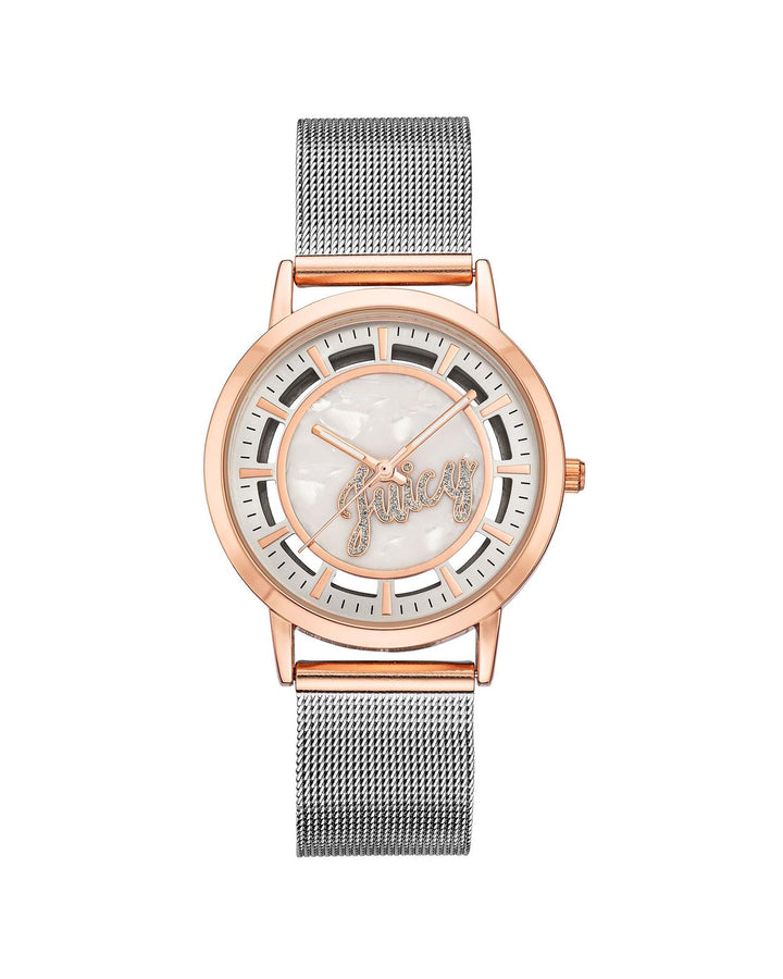 Rose Gold Bangle Watch with Rhinestone Detail One Size Women