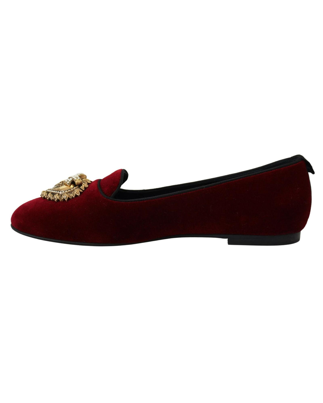 Dolce & Gabbana Velvet Loafers with Gold Devotion Detail 37 EU Women