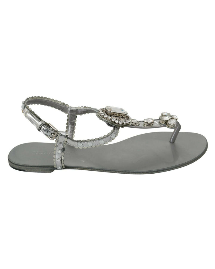 Gorgeous Dolce & Gabbana Silver Sandals with Metal Detailing and Crystals 37 EU Women