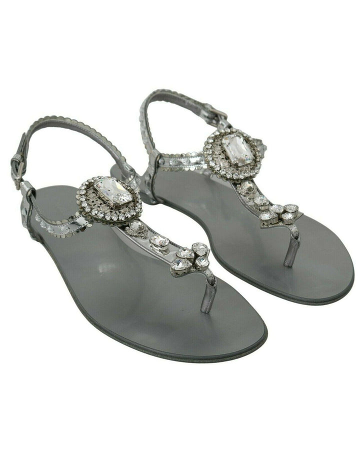 Gorgeous Dolce & Gabbana Silver Sandals with Metal Detailing and Crystals 37 EU Women