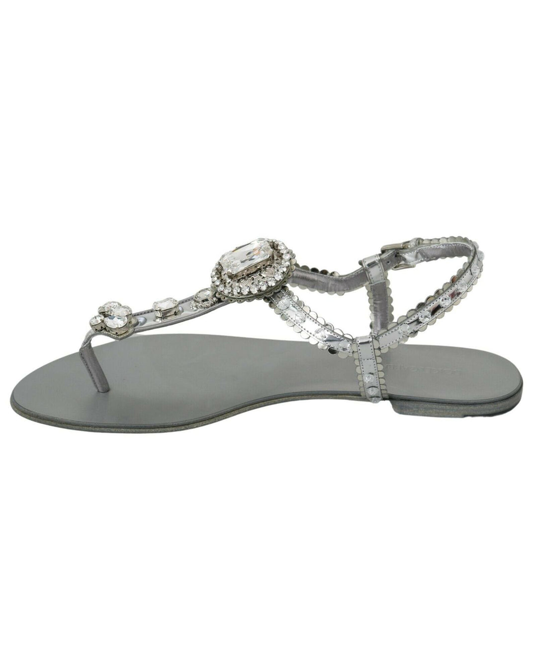 Gorgeous Dolce & Gabbana Silver Sandals with Metal Detailing and Crystals 37 EU Women