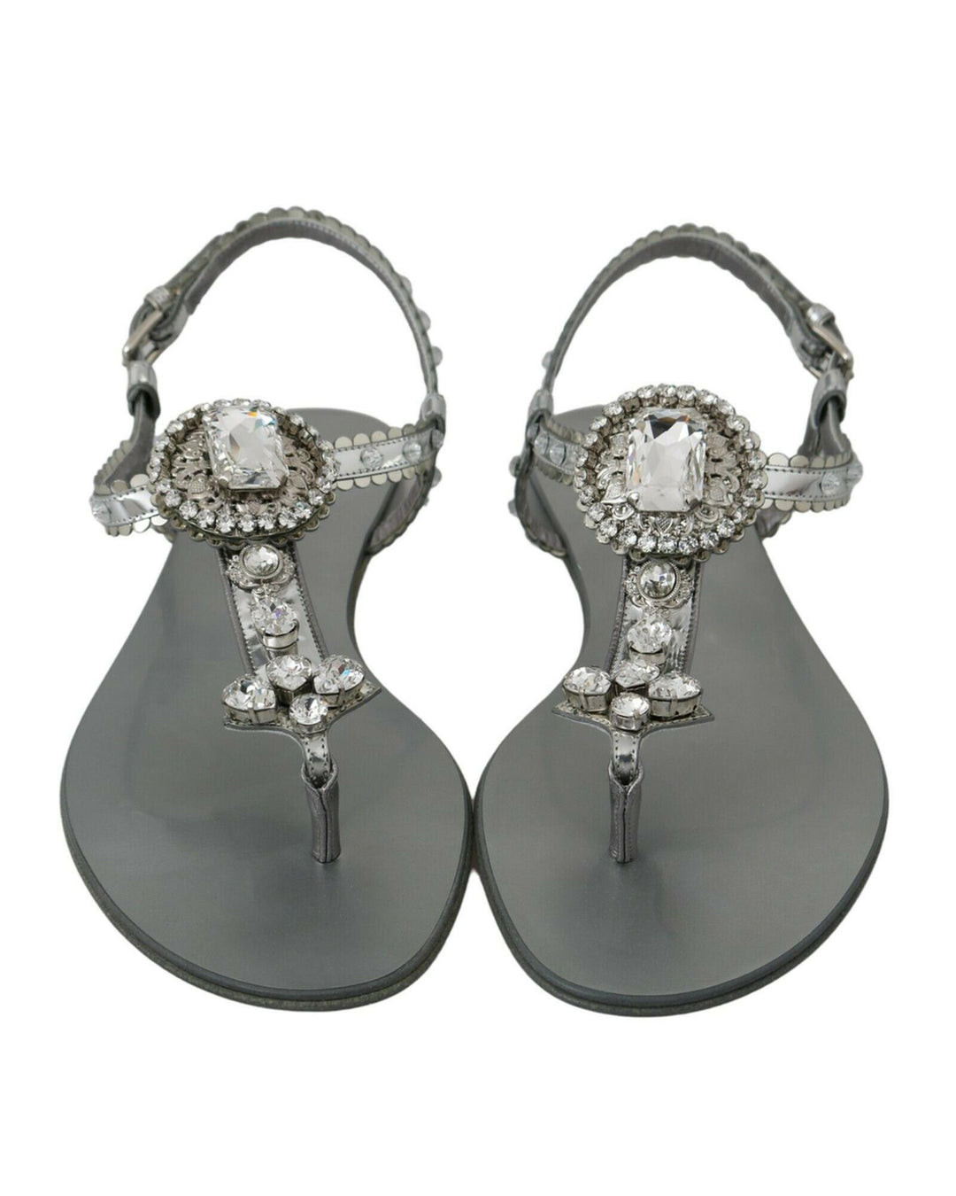 Gorgeous Dolce & Gabbana Silver Sandals with Metal Detailing and Crystals 37 EU Women