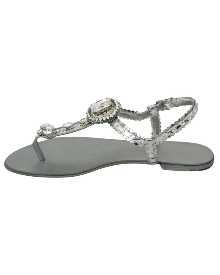 Gorgeous Dolce & Gabbana Silver Sandals with Metal Detailing and Crystals 38 EU Women