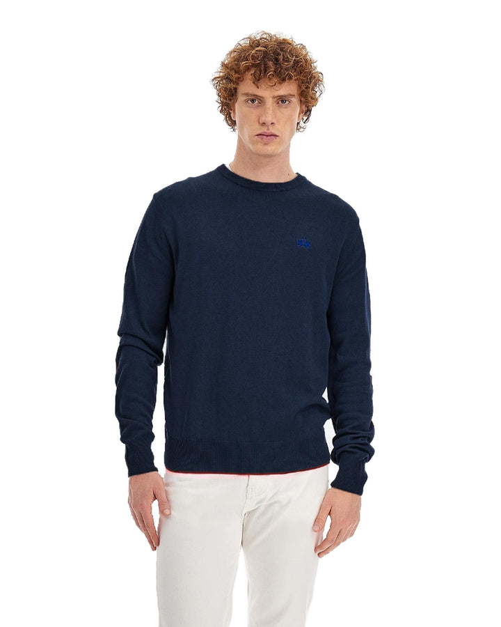 Embroidered Logo Crew Neck Sweater with Patch Detail M Men