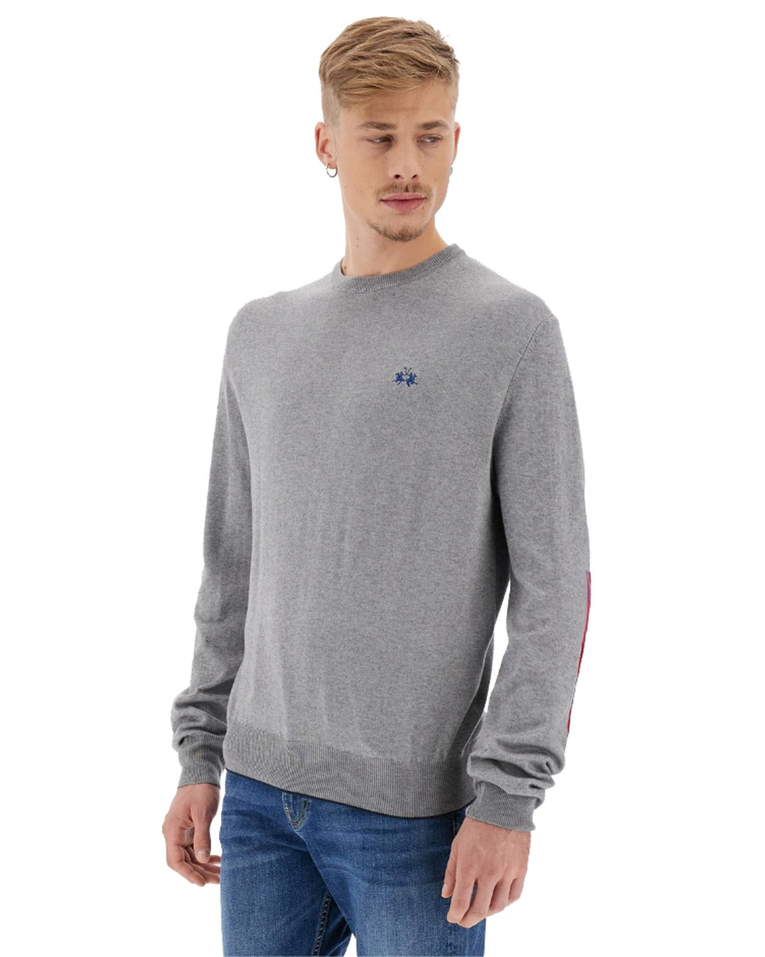 Embroidered Logo Crew Neck Sweater with Colored Patch XL Men