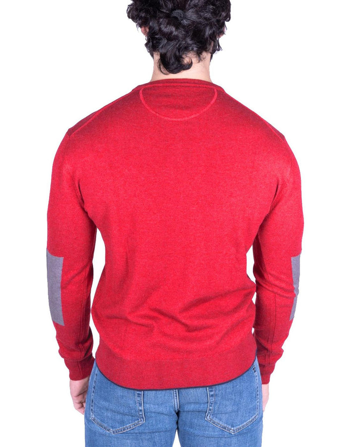 Cotton Crew Neck Sweater with Logo Embroidery and Colored Patch M Men