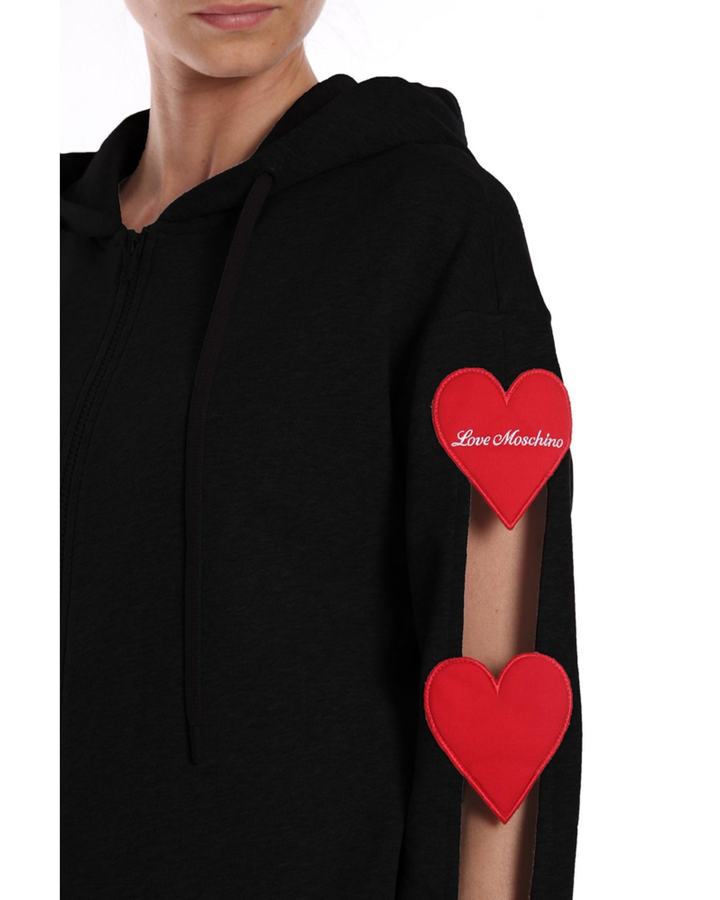 Cotton Sweatshirt with Hood and Embroidered Hearts 42 IT Women