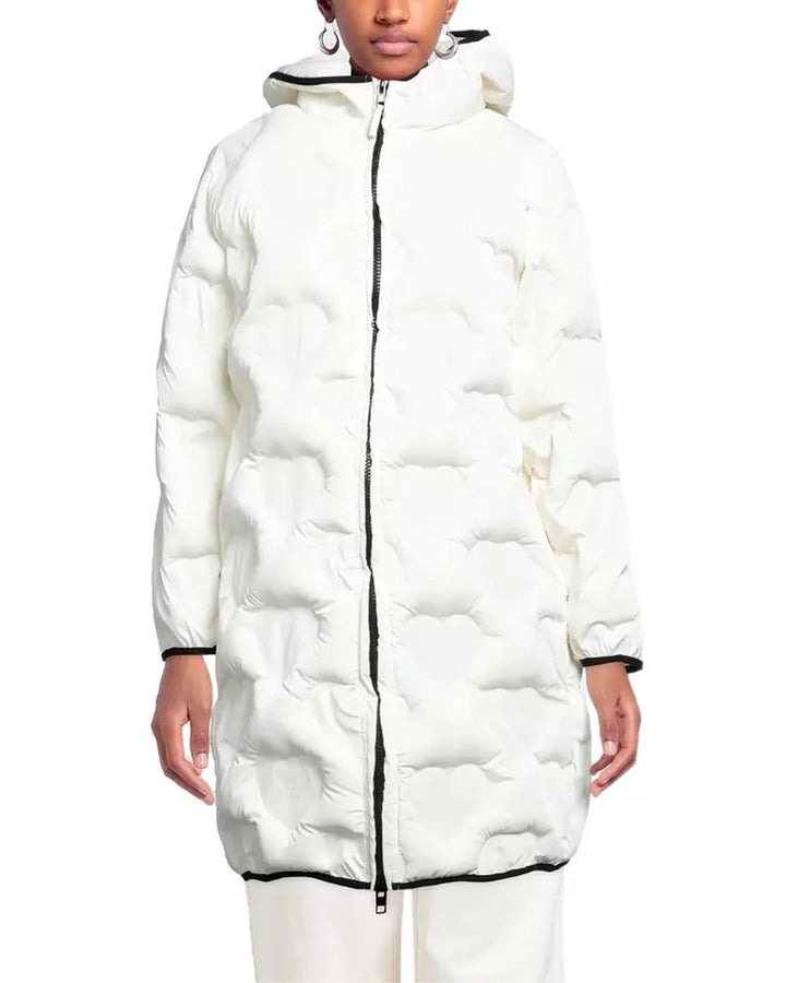 Quilted Long Down Jacket with Heart Details and Hood 44 IT Women