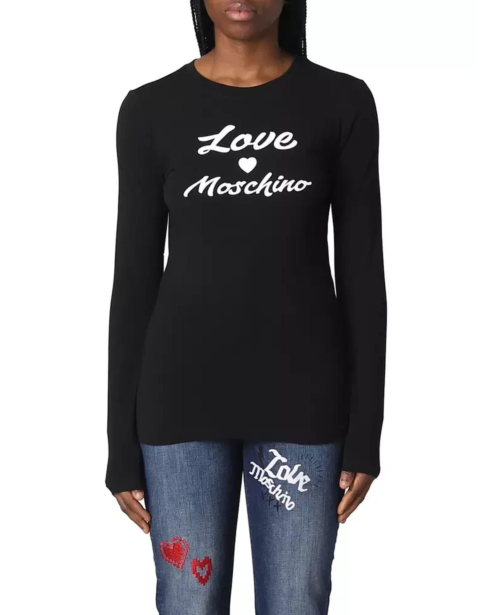 Love Moschino Logo Print Long-Sleeved Cotton T-Shirt 46 IT Women