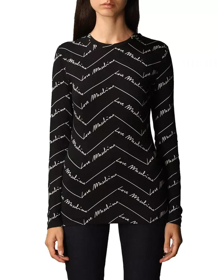 Long-Sleeved Black T-Shirt with Logo Prints 40 IT Women