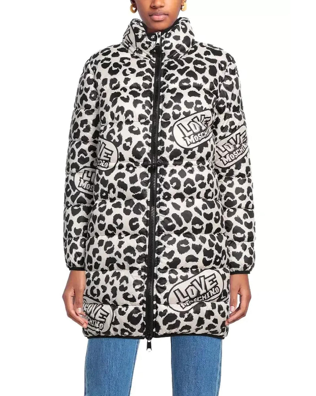 Leopard Print Logo Down Jacket 42 IT Women