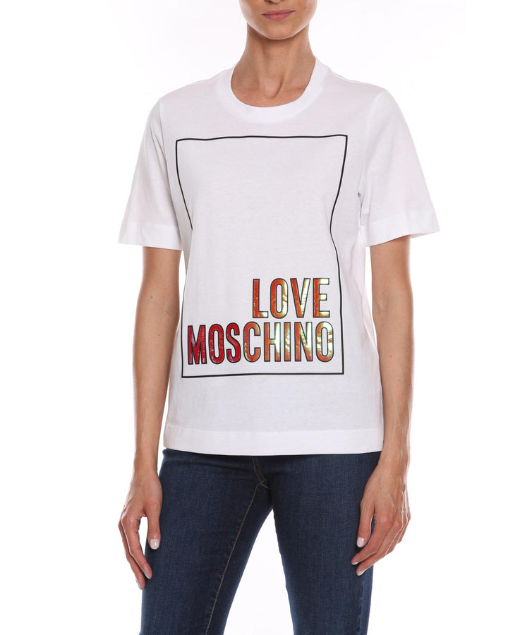 Embossed Logo Cotton T-Shirt by Love Moschino 46 IT Women