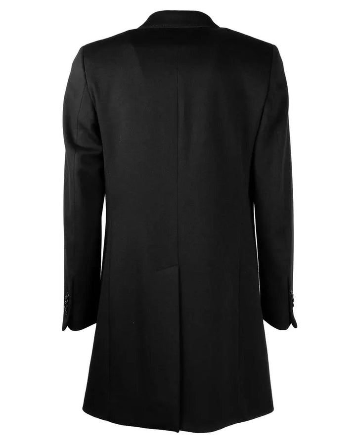 Loro Piana Mens Black Coat with Front Button Closure and Slanted Side Pockets 52 IT Men