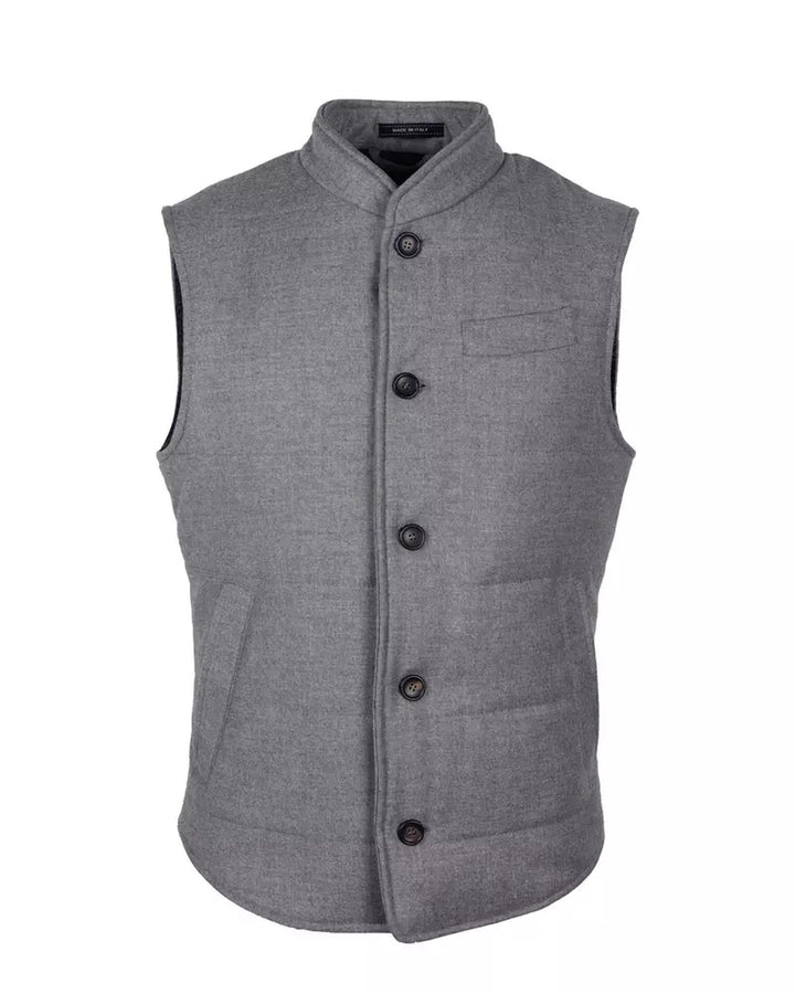 Woven Wool and Cashmere Vest with Button Closure and Multiple Pockets 48 IT Men