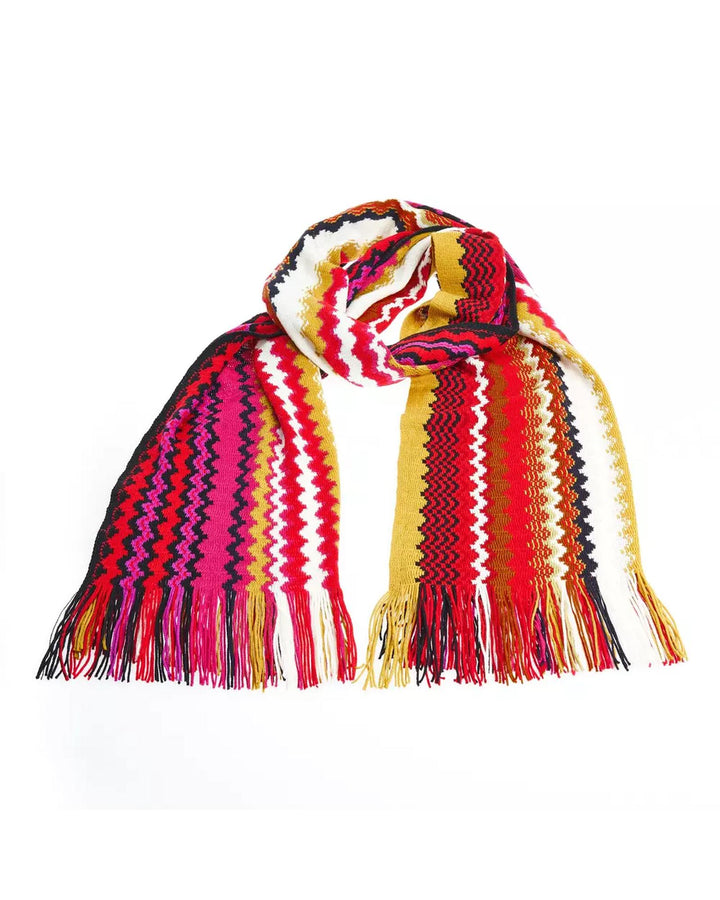 Geometric Patterned Fringed Scarf One Size Women