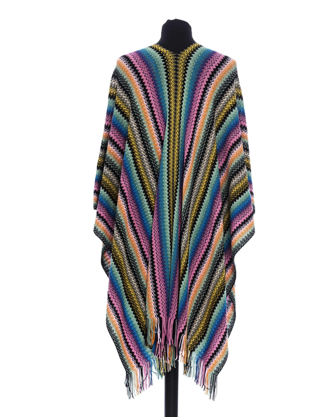 Fringed Poncho with Geometric Fantasy Design One Size Women