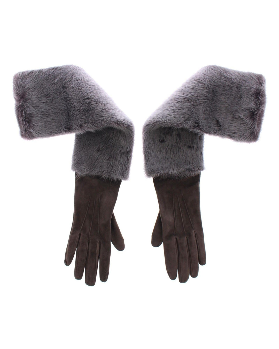 Gray Mink Fur and Lamb Leather Suede Elbow Gloves 7.5 Women