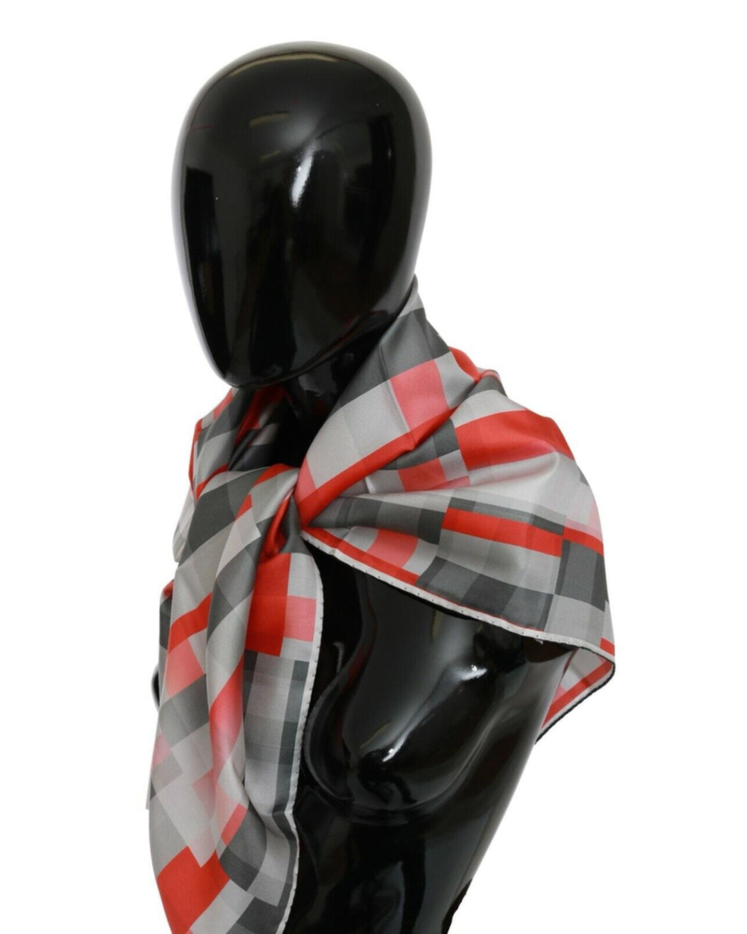 C&#8217;N&#8217;C COSTUME NATIONAL Gray Red Checkered Silk Scarf One Size Women