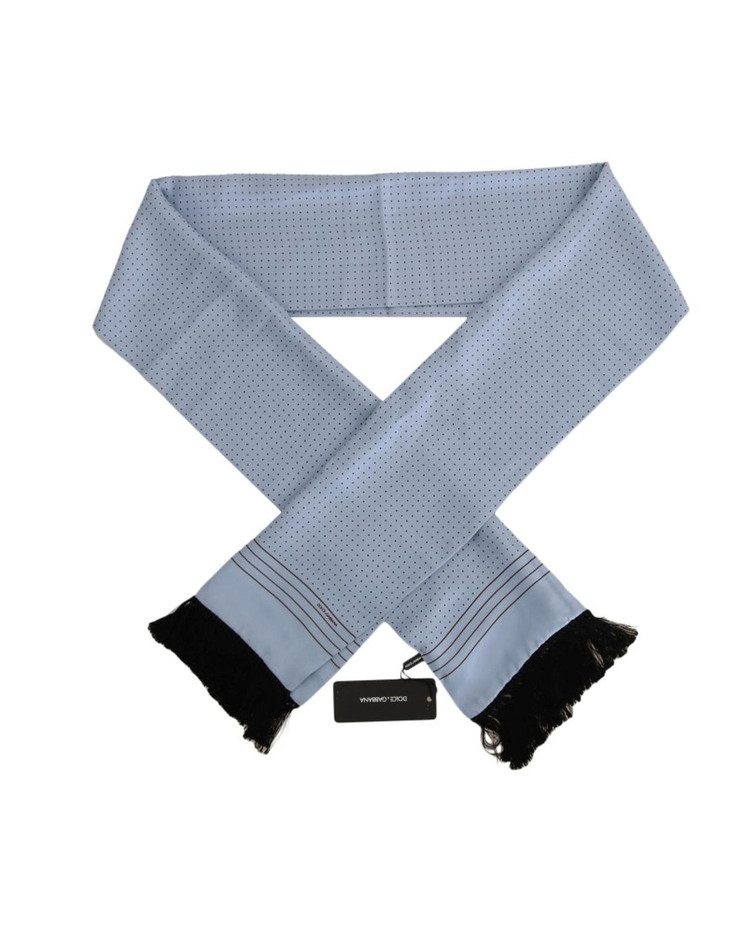 Dolce & Gabbana Blue Silk Polka Dot Fringed Scarf One Size Men