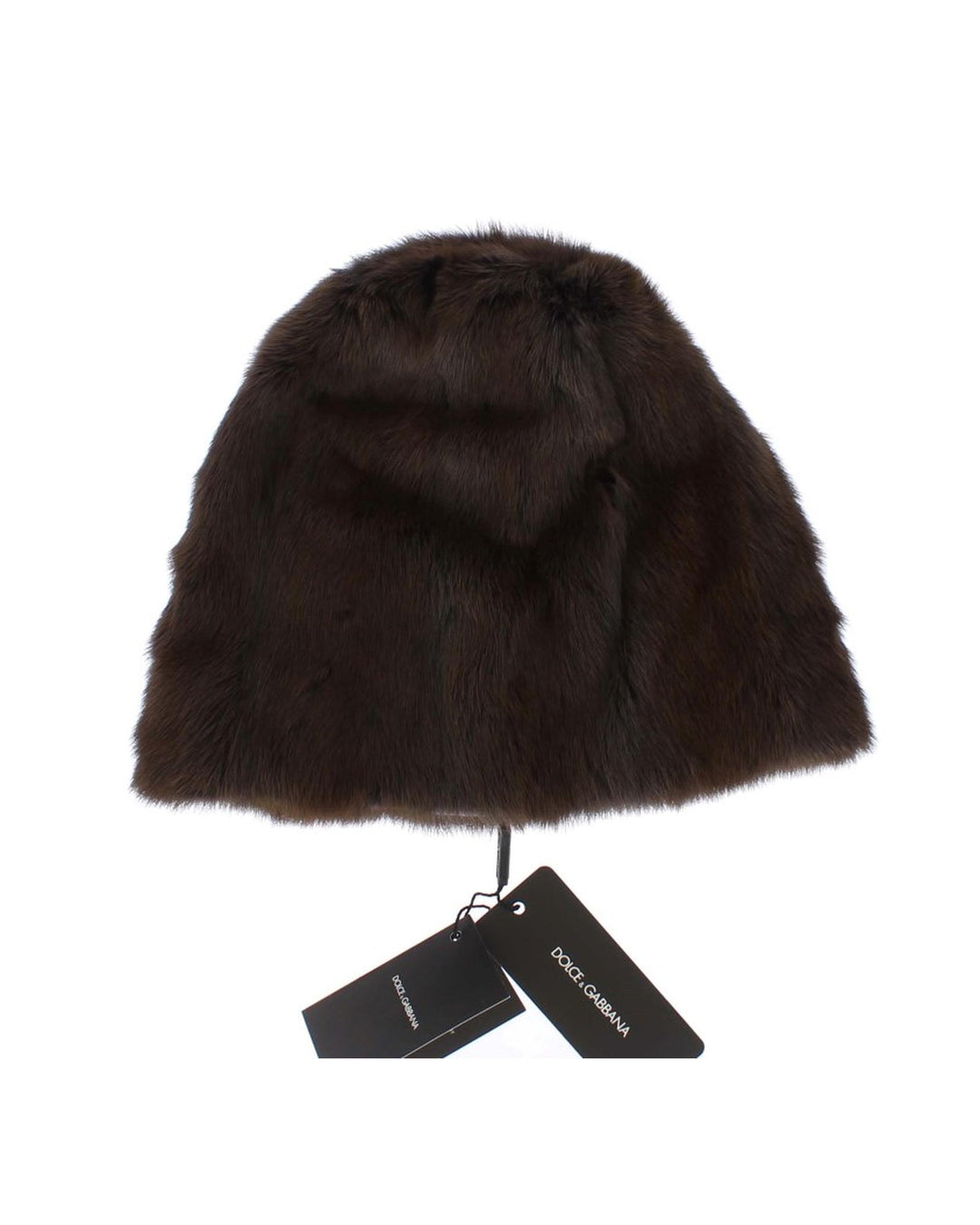 Gorgeous Dolce & Gabbana Brown Weasel Fur Beanie with Gray Cashmere Lining 58 cm Women