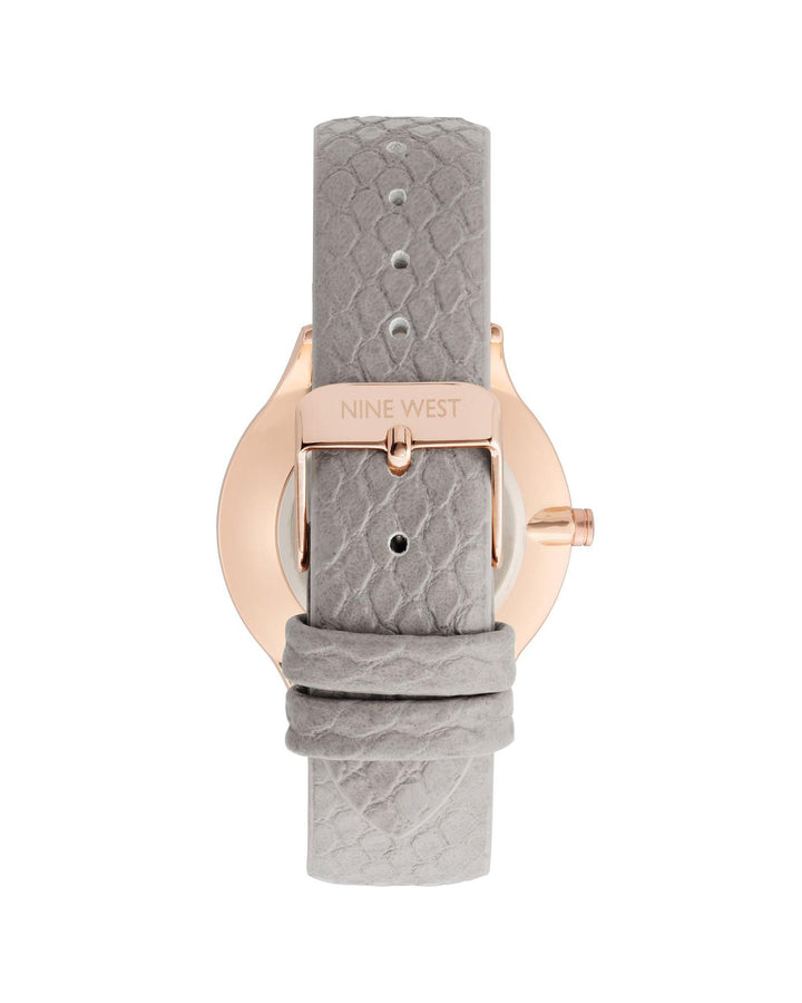 Rose Gold Analog Fashion Watch with Grey Leatherette Strap One Size Women