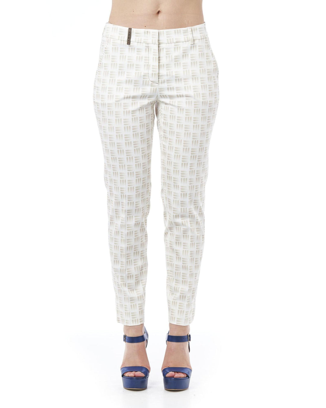 Geometric Pattern Stretch Trousers with Front and Back Pockets 48 IT Women