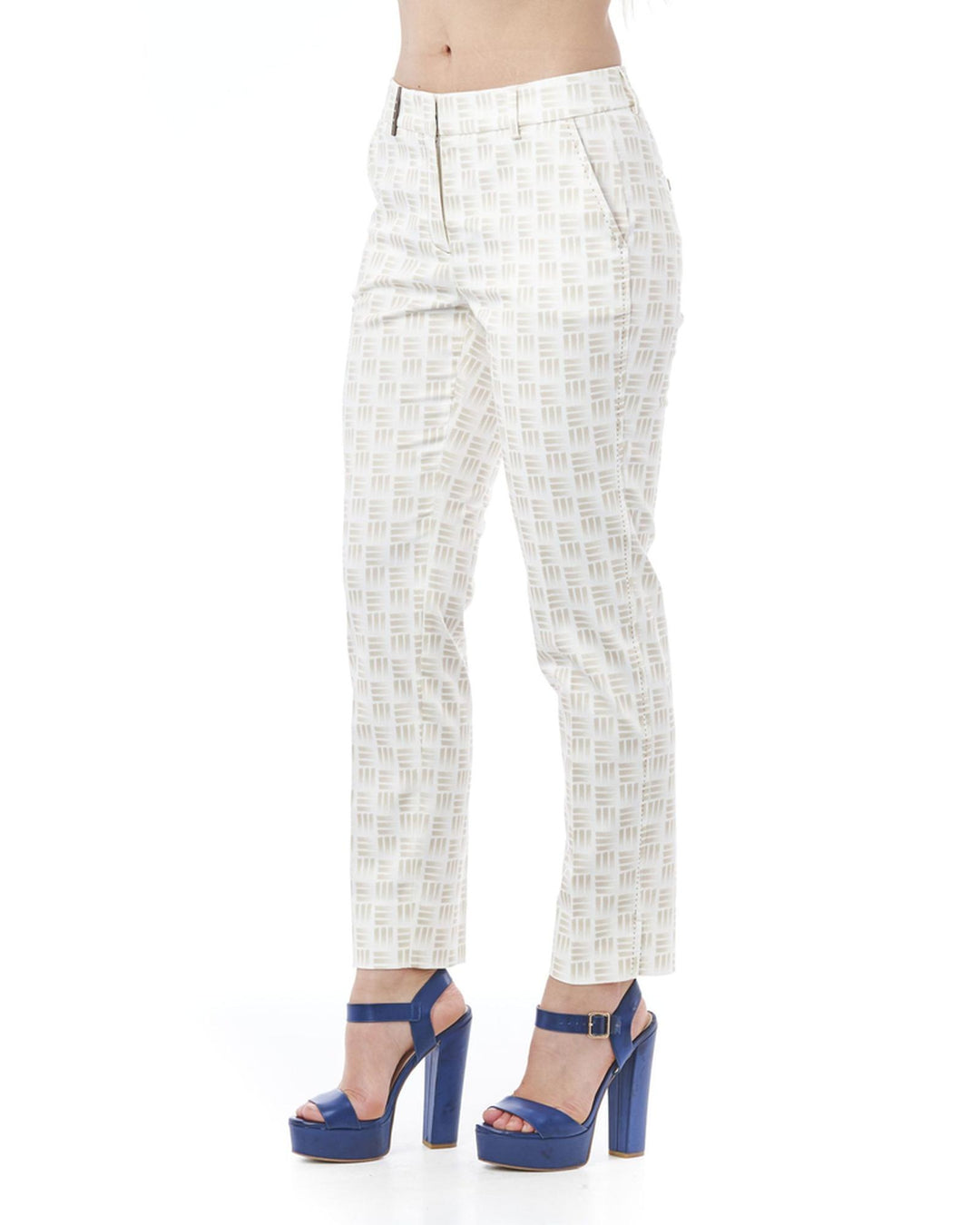 Geometric Pattern Stretch Trousers with Front and Back Pockets 48 IT Women