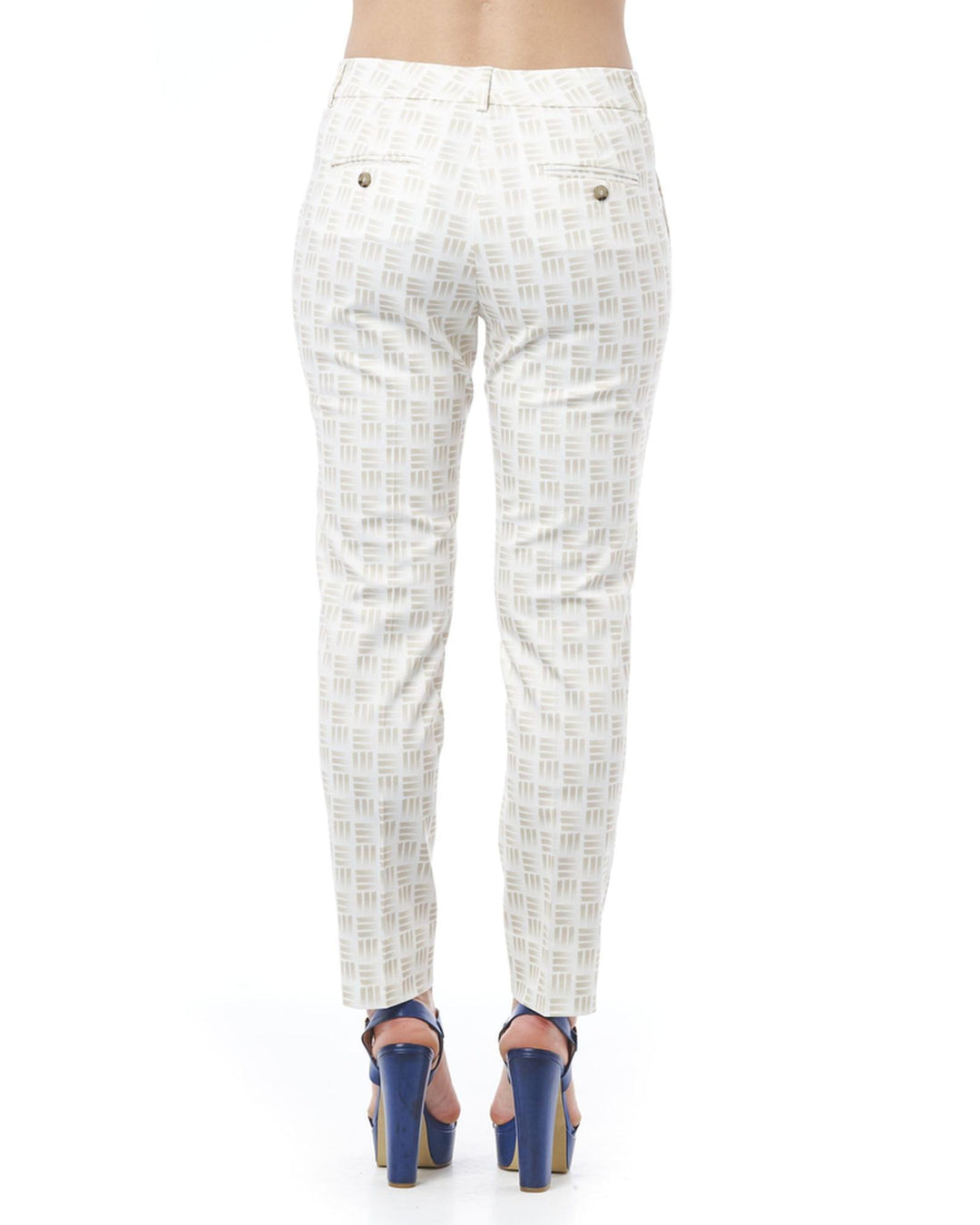 Geometric Pattern Stretch Trousers with Front and Back Pockets 46 IT Women