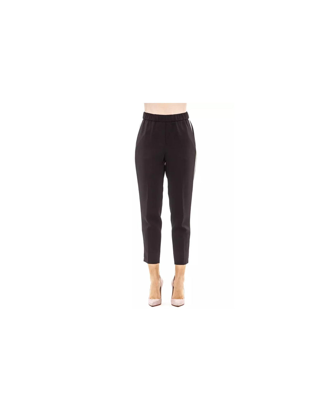 Soft Trousers with Elastic Waistband and Contrast Side Band 42 IT Women