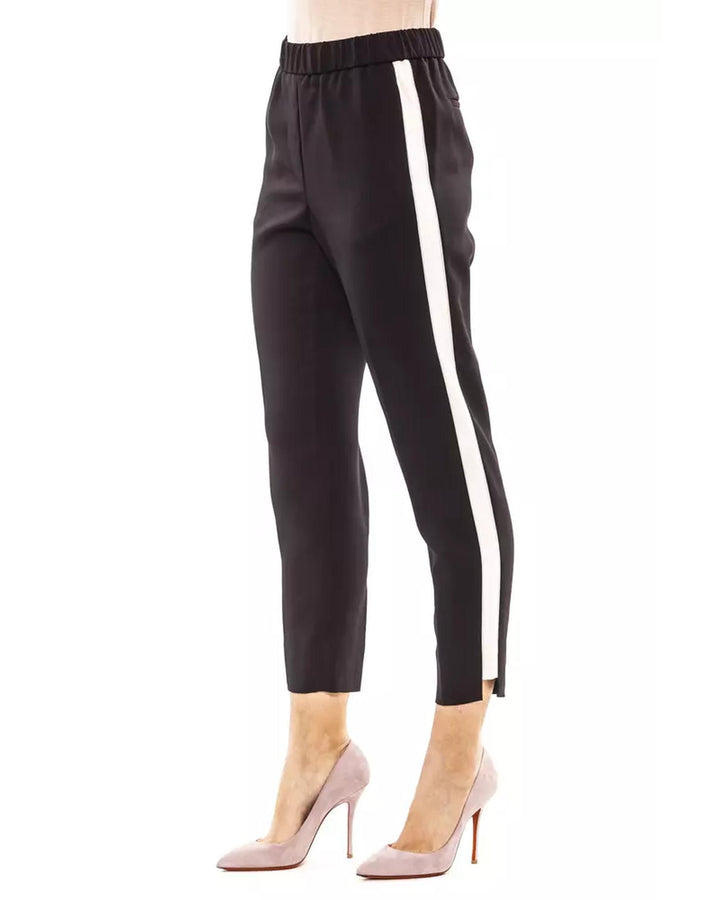 Soft Trousers with Elastic Waistband and Contrast Side Band 42 IT Women