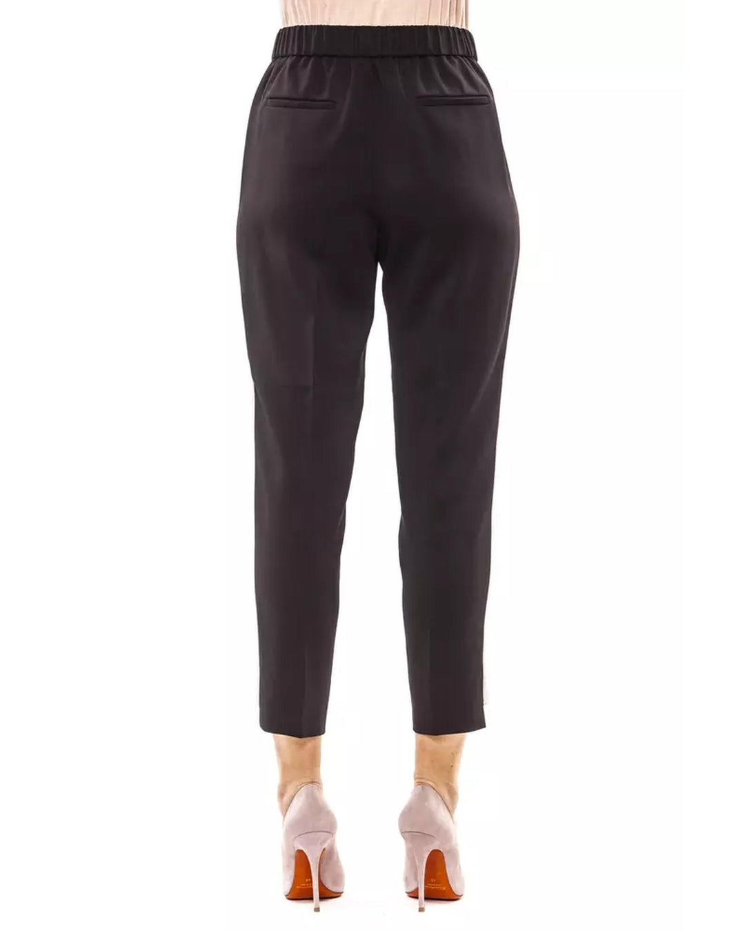 Soft Trousers with Elastic Waistband and Contrast Side Band 42 IT Women