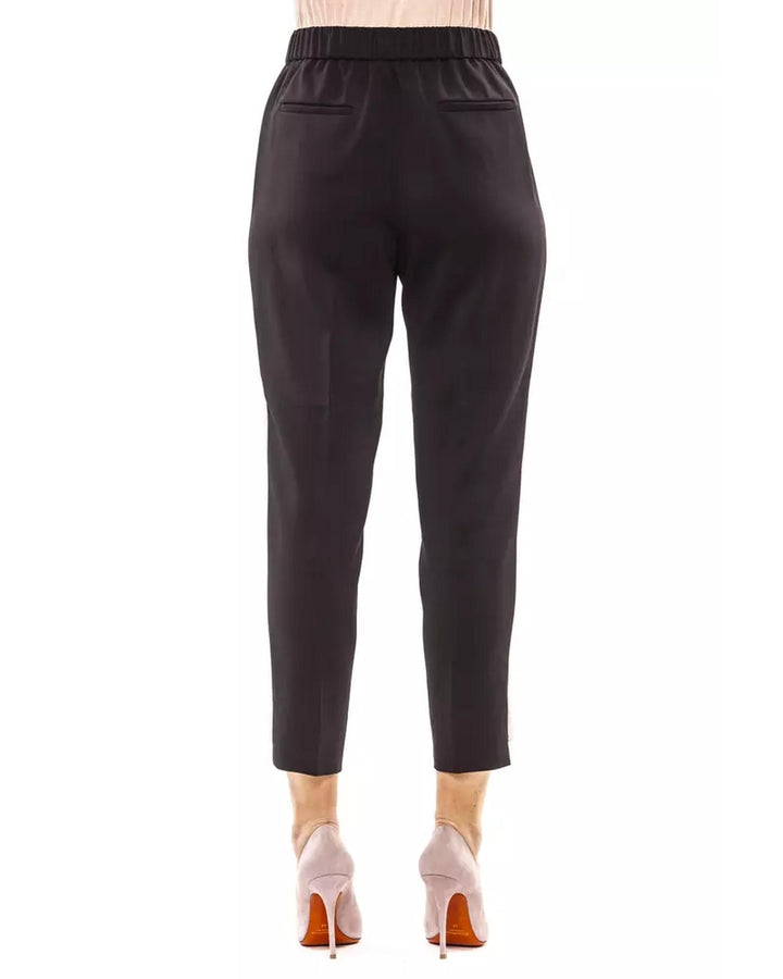 Soft Trousers with Elastic Waistband and Contrast Side Band 42 IT Women