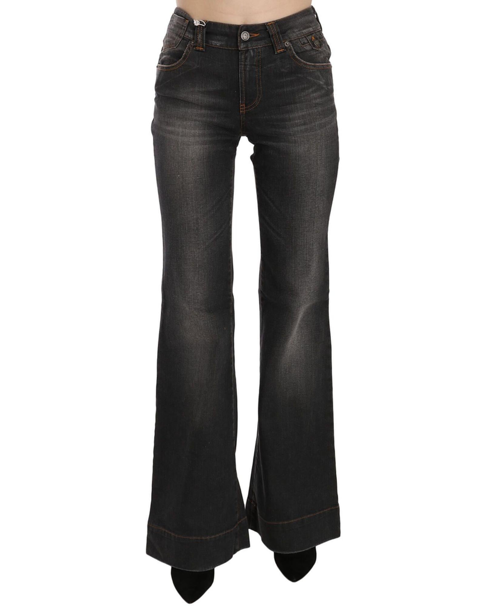 Mid Waist Flared Denim Casual Pants with Logo Details W25 US Women