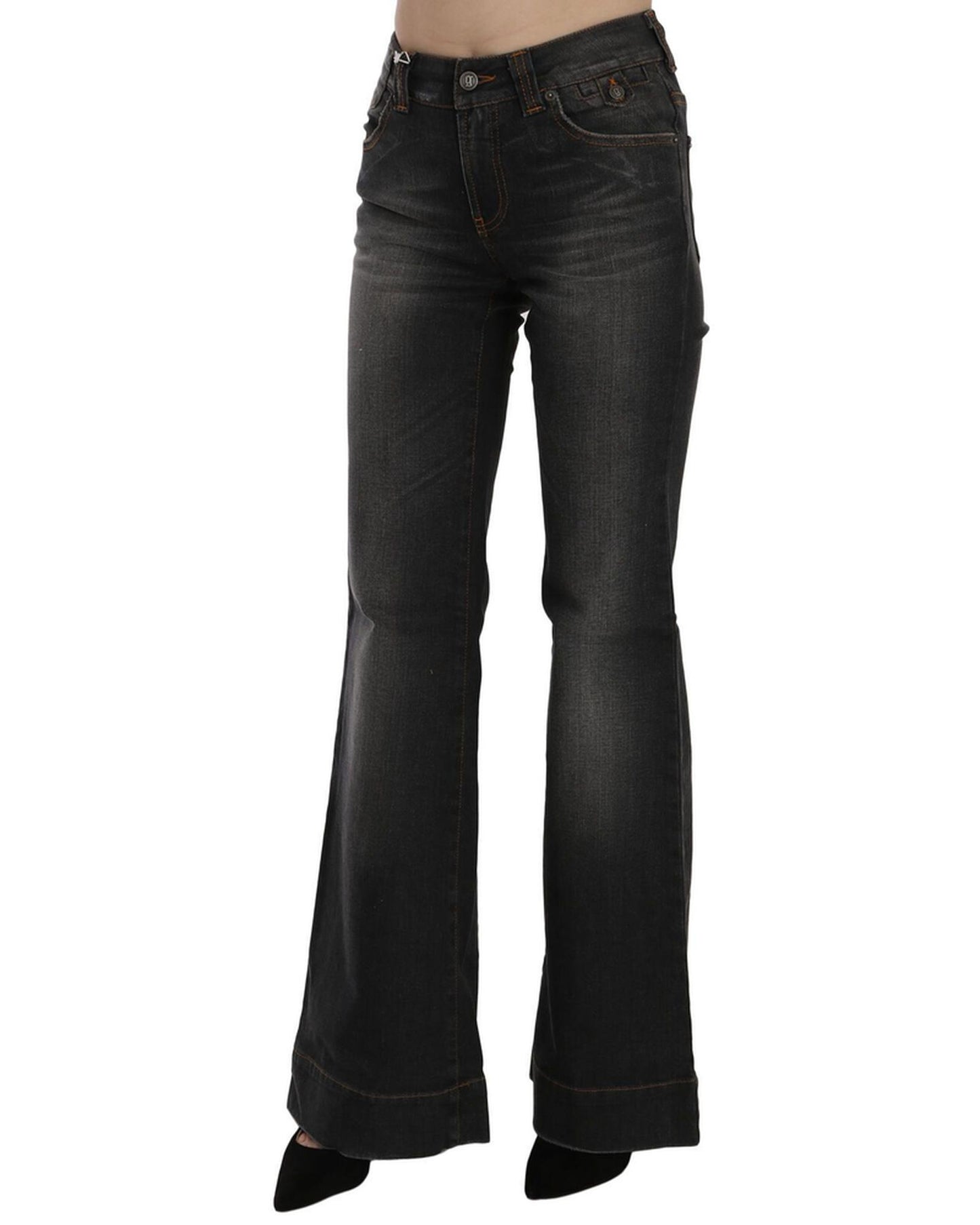 Mid Waist Flared Denim Casual Pants with Logo Details W26 US Women