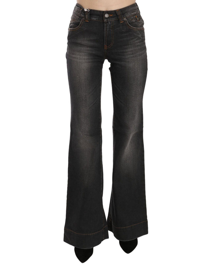 Mid Waist Flared Denim Casual Pants with Logo Details W27 US Women