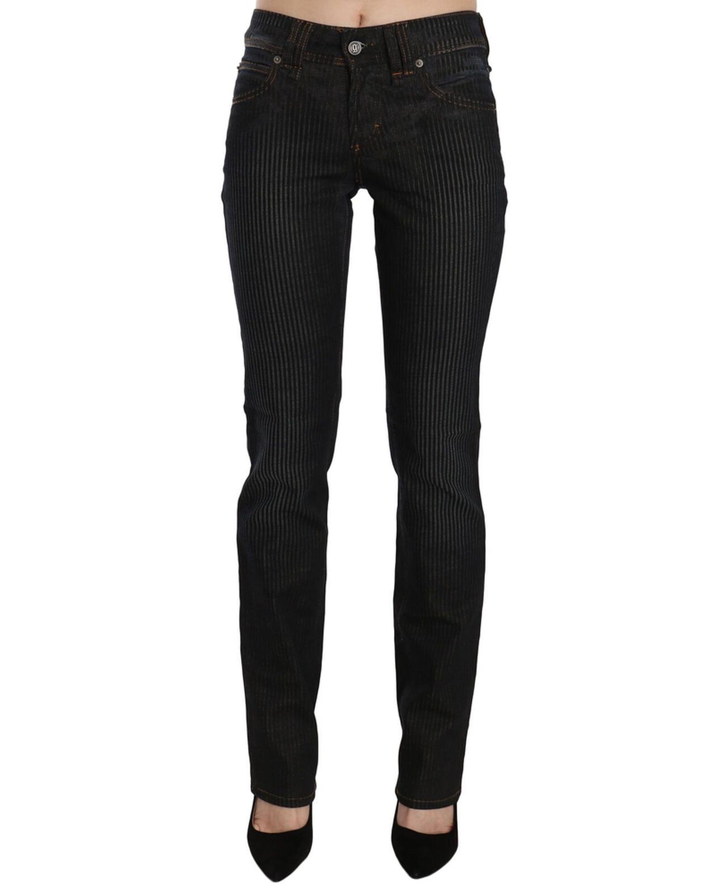 Mid Waist Slim Fit Corduroy Jeans with Logo Details W24 US Women