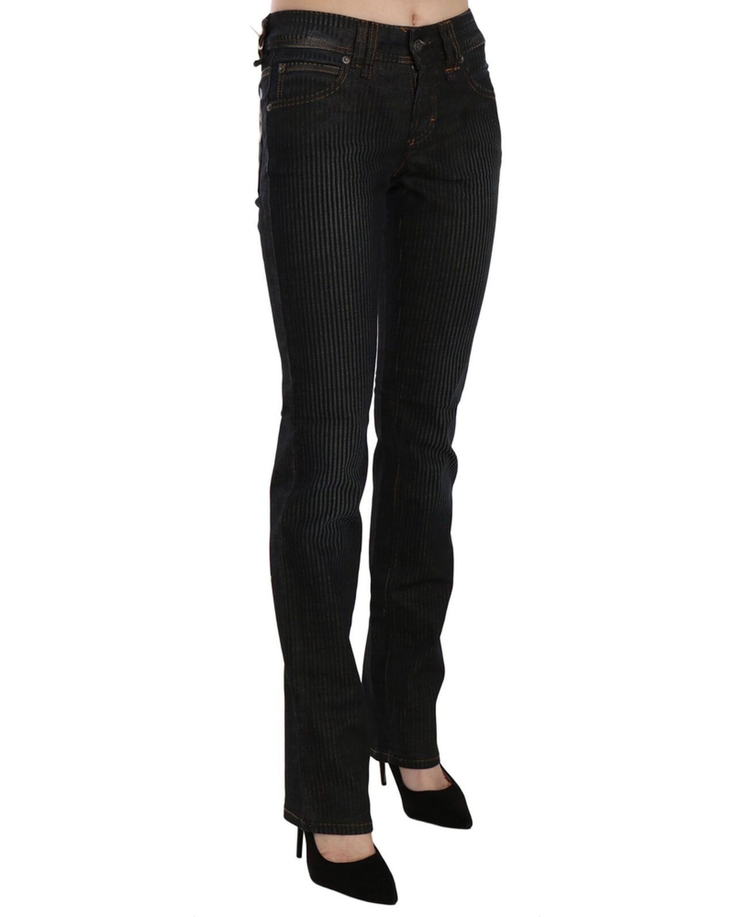 Mid Waist Slim Fit Corduroy Jeans with Logo Details W24 US Women