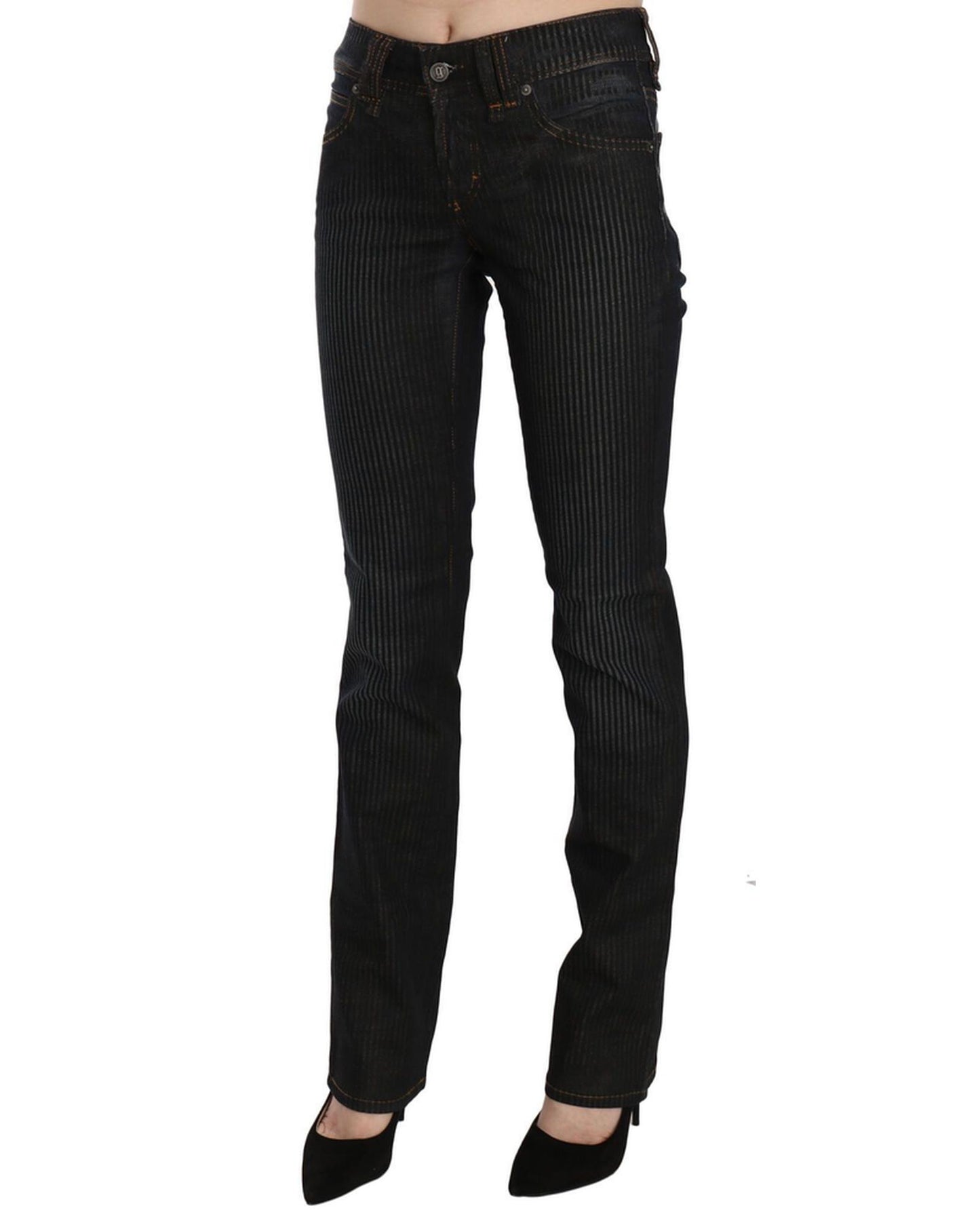 Mid Waist Slim Fit Corduroy Jeans with Logo Details W24 US Women