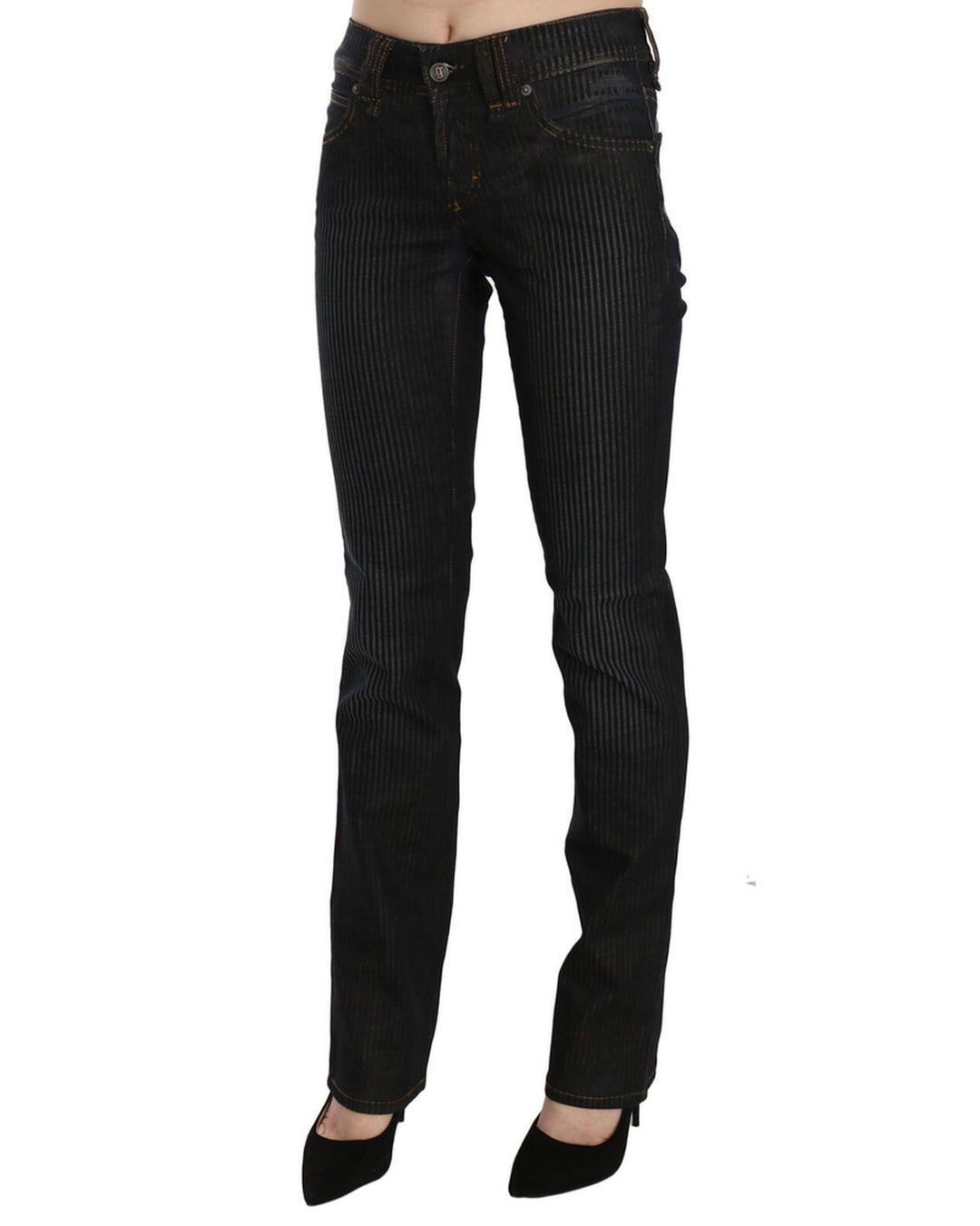 Mid Waist Slim Fit Corduroy Jeans with Logo Details W27 US Women