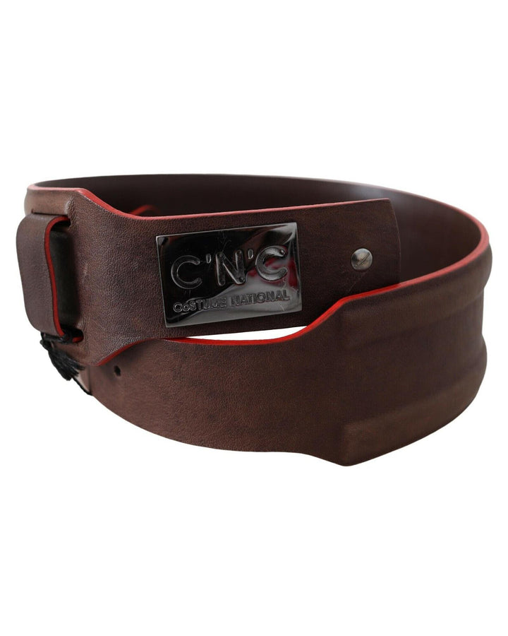 Logo Design Fashion Belt in Dark Brown Leather 70 cm Women