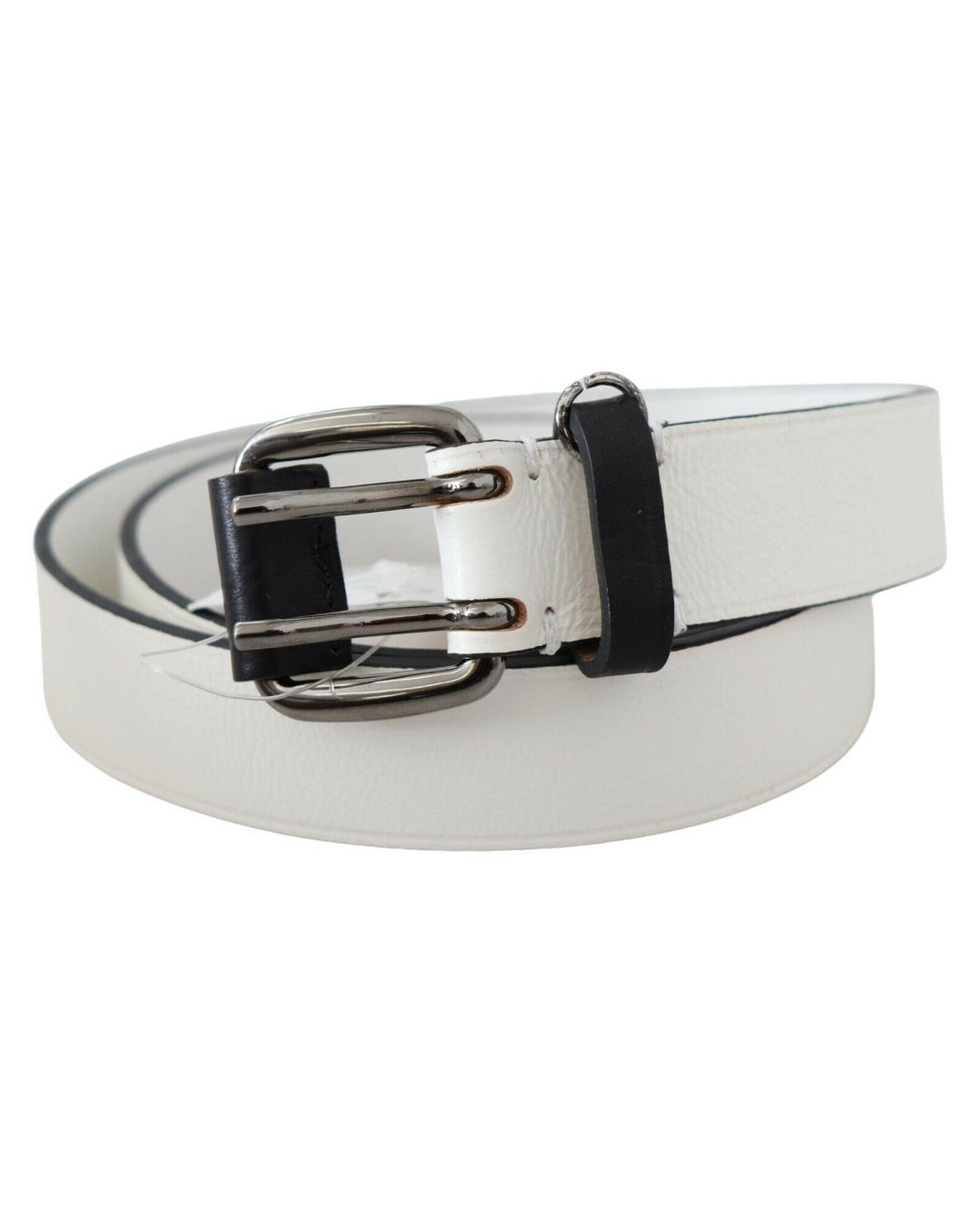 White Leather Fashion Belt with Metal-tone Hardware 90 cm Women