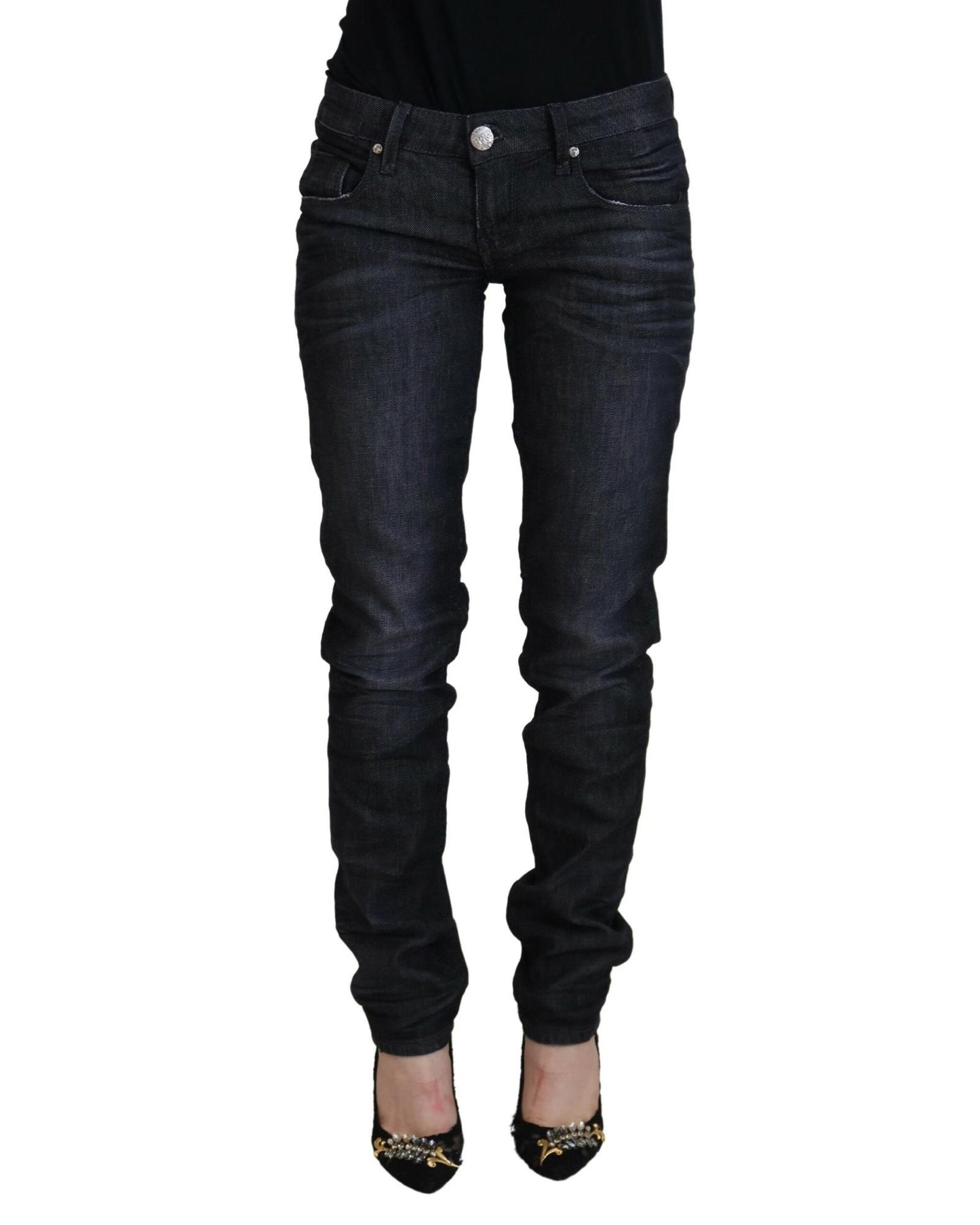 Low Waist Straight Denim Pants with Logo Details W26 US Women