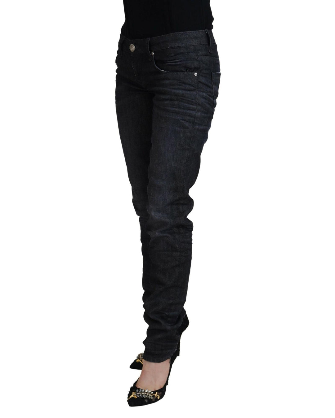 Low Waist Straight Denim Pants with Logo Details W26 US Women