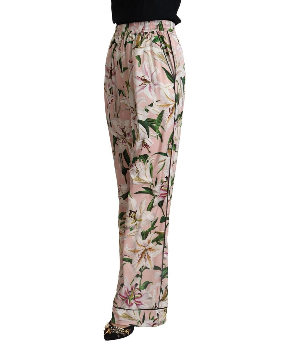 Brand New Dolce & Gabbana Wide Leg Pants with Lilies Print 42 IT Women