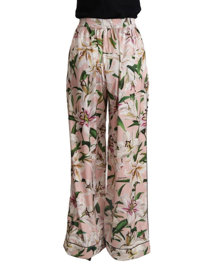 Brand New Dolce & Gabbana Wide Leg Pants with Lilies Print 42 IT Women