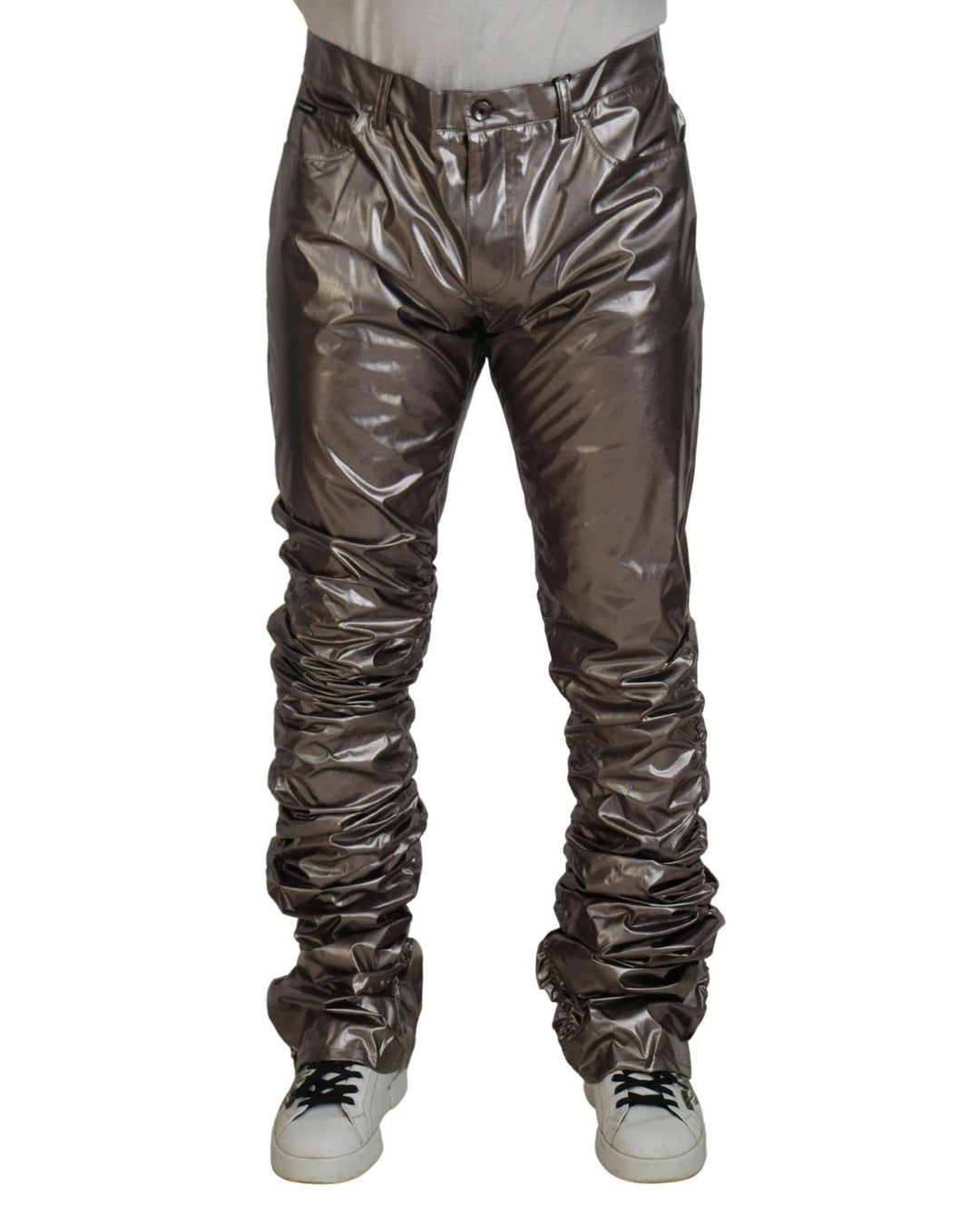 Dolce & Gabbana Metallic Pants with Logo Details 46 IT Men